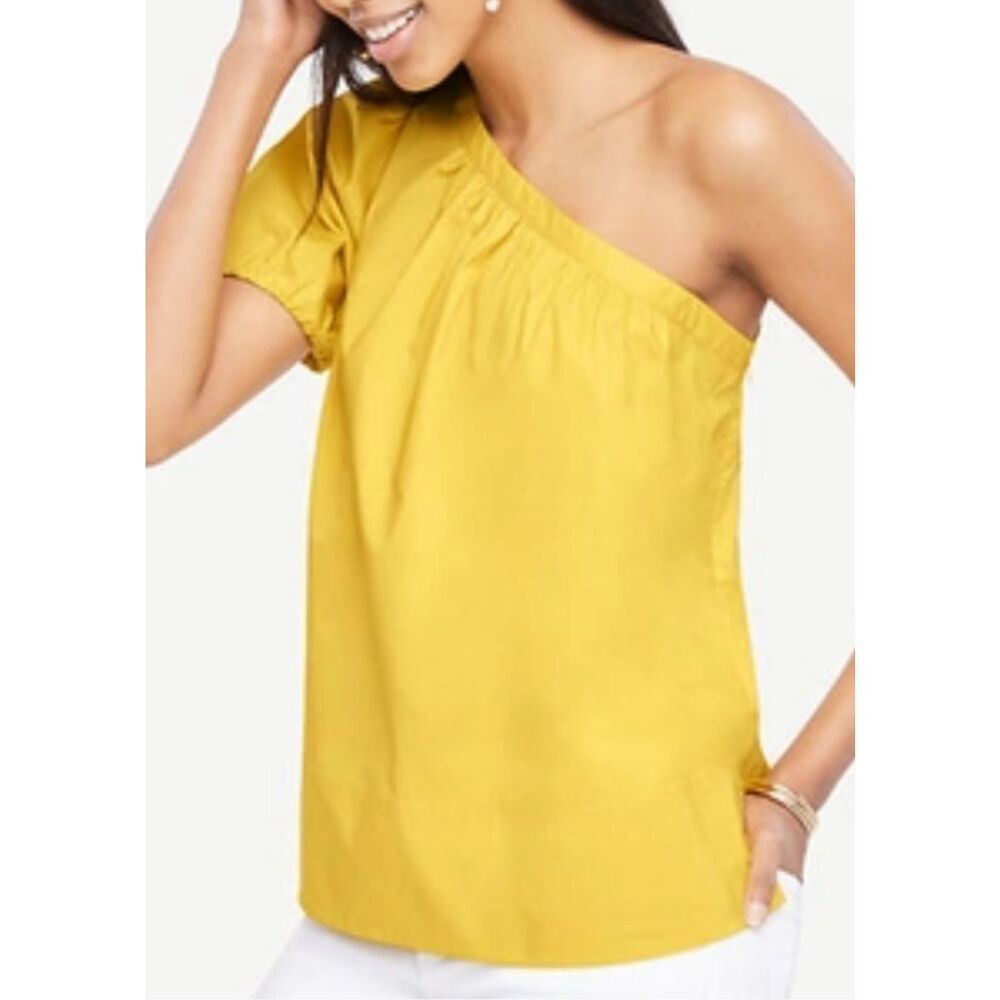 Ann Taylor saffron‎ yellow one shoulder top NEW size XS